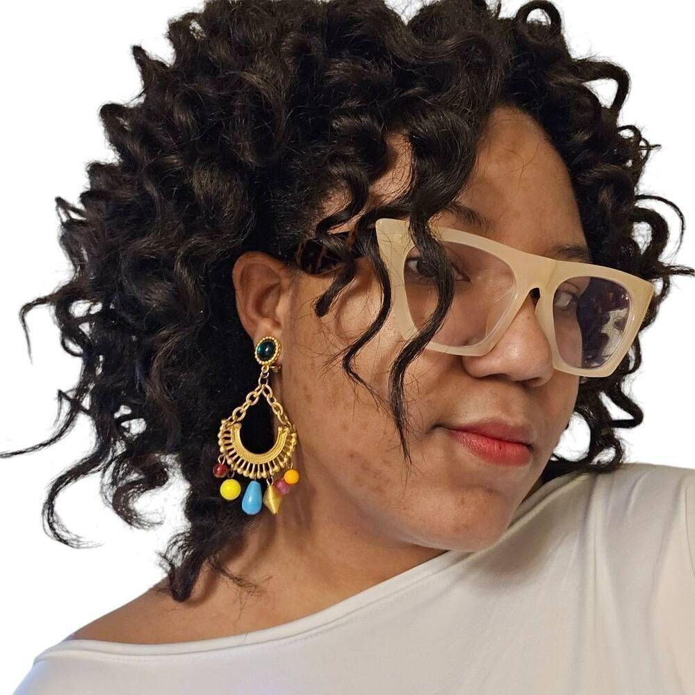 Vintage Gold Tone Tropical Beaded Clip-On Earrings | 3.50"